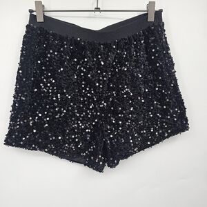 Black Sequin High Waist Party Shorts L – Sparkly Holiday NYE Bottoms